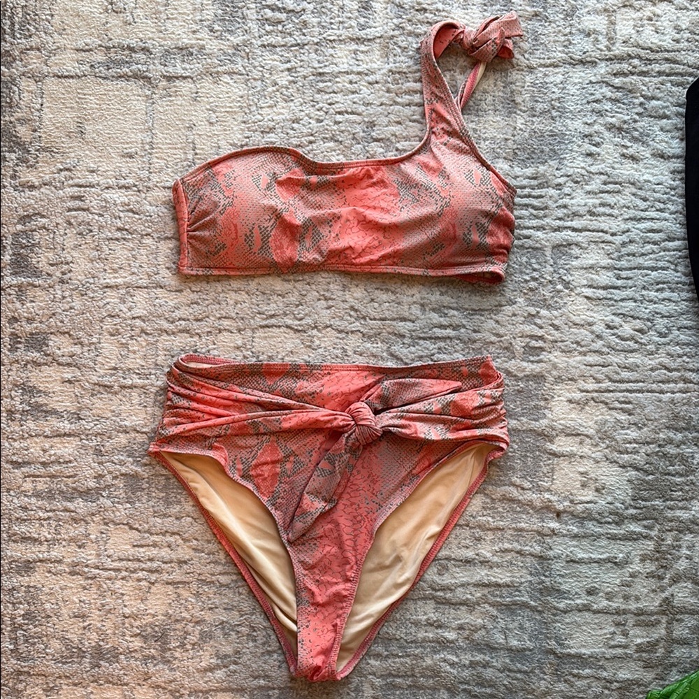 One-Shoulder High Rise Snake Print Bikini